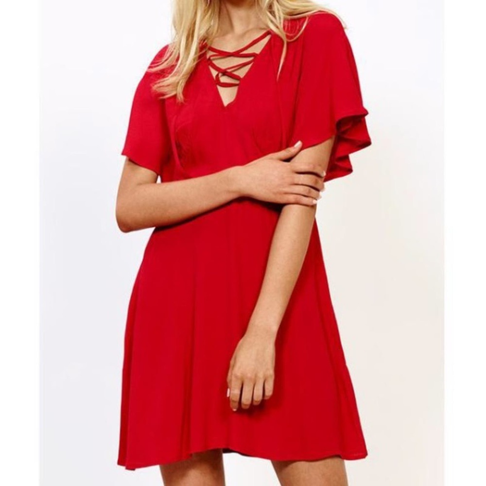 NWT Show Me Your Mumu Kylie Lace‎ Up Dress Red Size Small